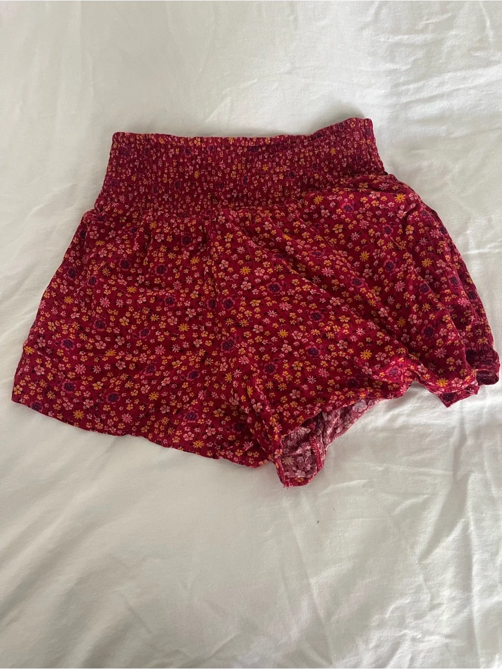 Aeropostale Red Floral High-Waist Smocked Shorts